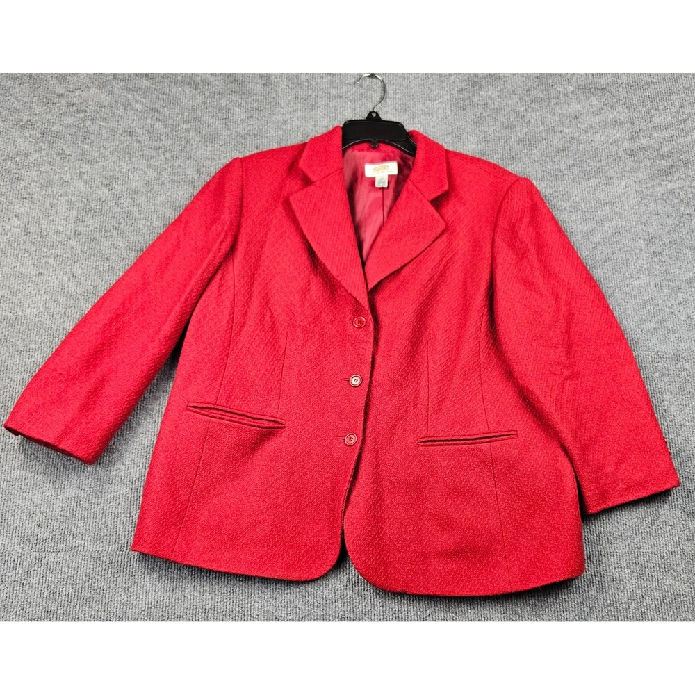 Talbots Petites Red 100% Wool Blazer Jacket 16WP Textured 3 Button Coat Classic
